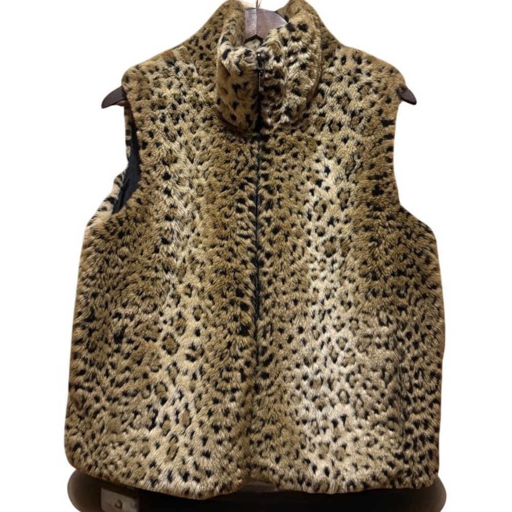 Giacca Reversible Vest Women's Size Med‎ Animal Print Faux Fur Full Zip Y2K